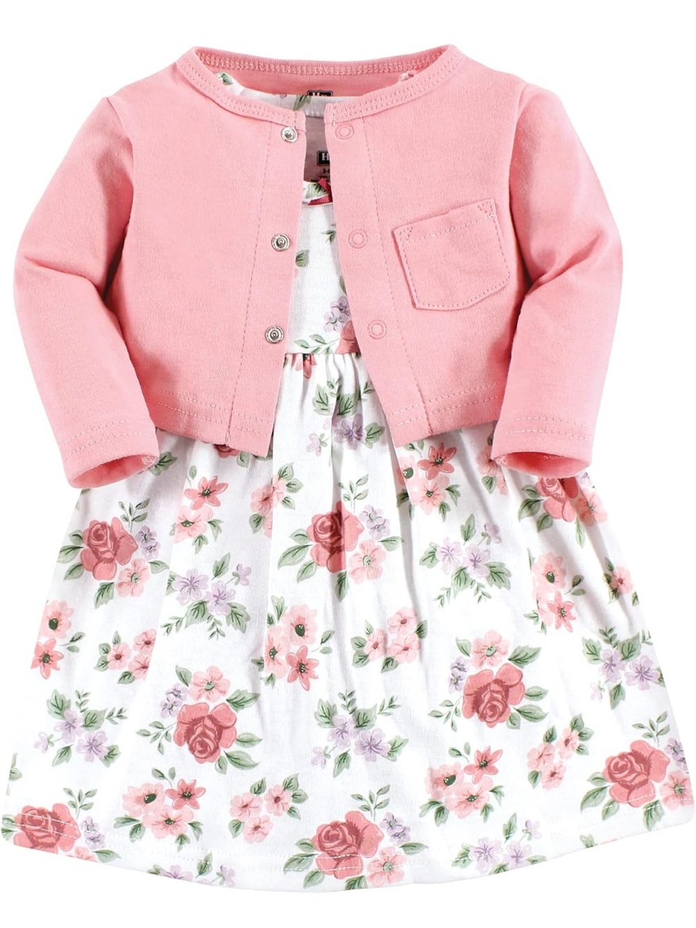 Hudson Baby Pink Cardigan & Floral Dress Set 3-6 months